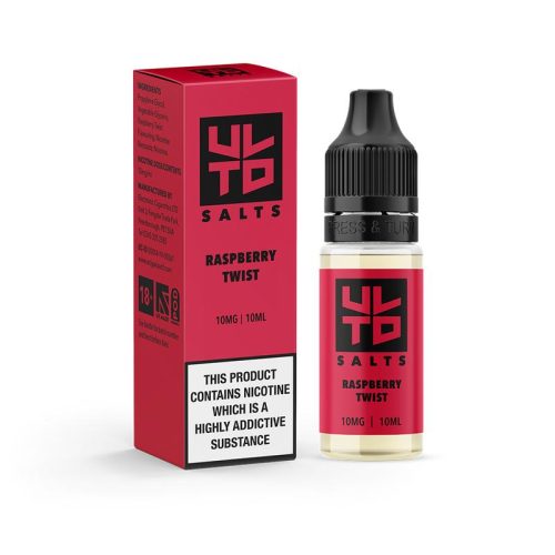 ULTD E-Liquids 10ml Nic Salts 10mg / Raspberry Twist On White Background