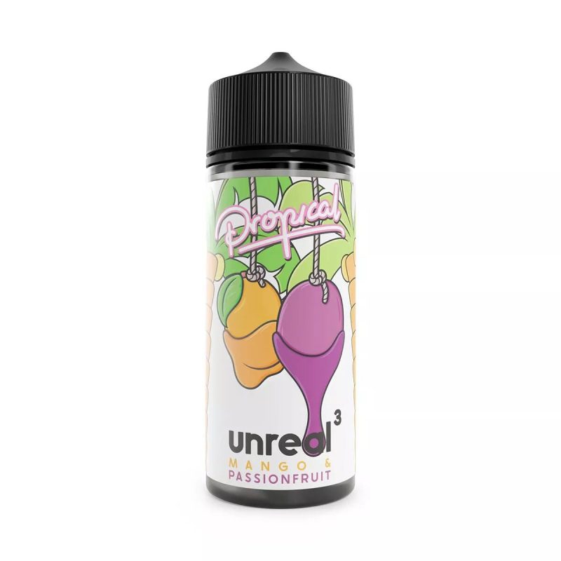 Unreal 3 Propical 100ml Shortfill E-Liquids Mango & Passionfruit On White Background