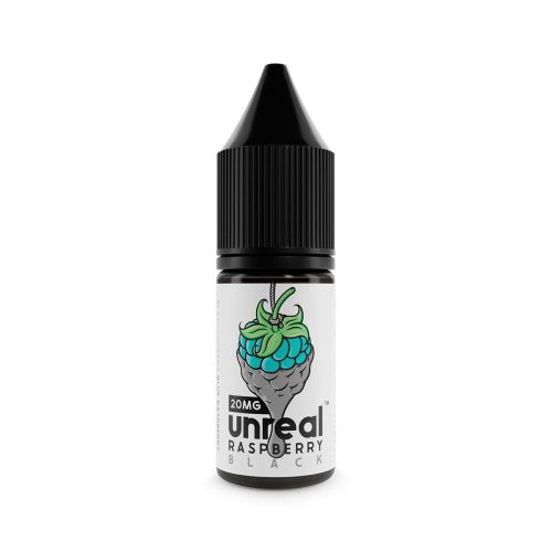 Unreal Raspberry Nic Salt E-Liquid Black / 5mg On White Background