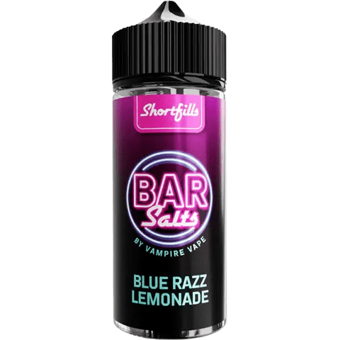 vampire vape bar salts shortfill blue razz lemonade bottle on a clear background