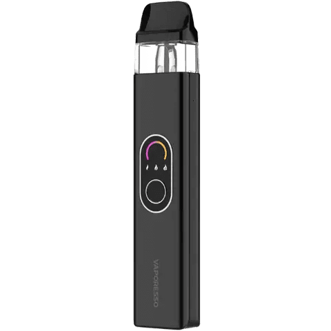 vaporesso xros 4 pod vape kit in black colour on clear background